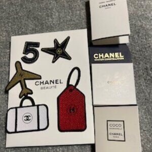 NIB Chanel  Ltd. Edition 5 Embroidered Iron-On Patches & 2 Perfume Samples